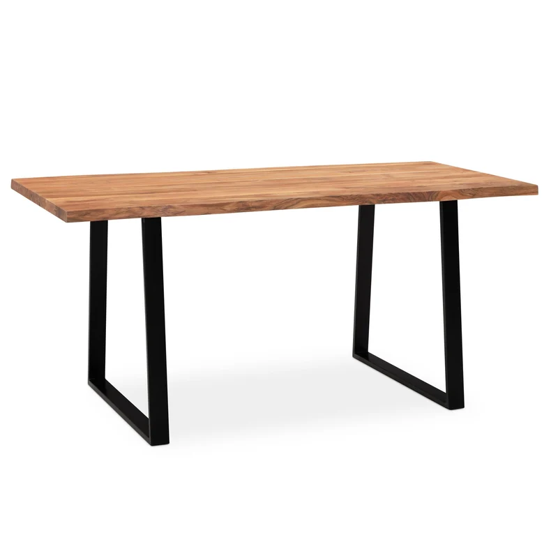 Esstisch Akazie Massivholz Metall Baumkante Trapezbeine Schwarz 120x60x76cm