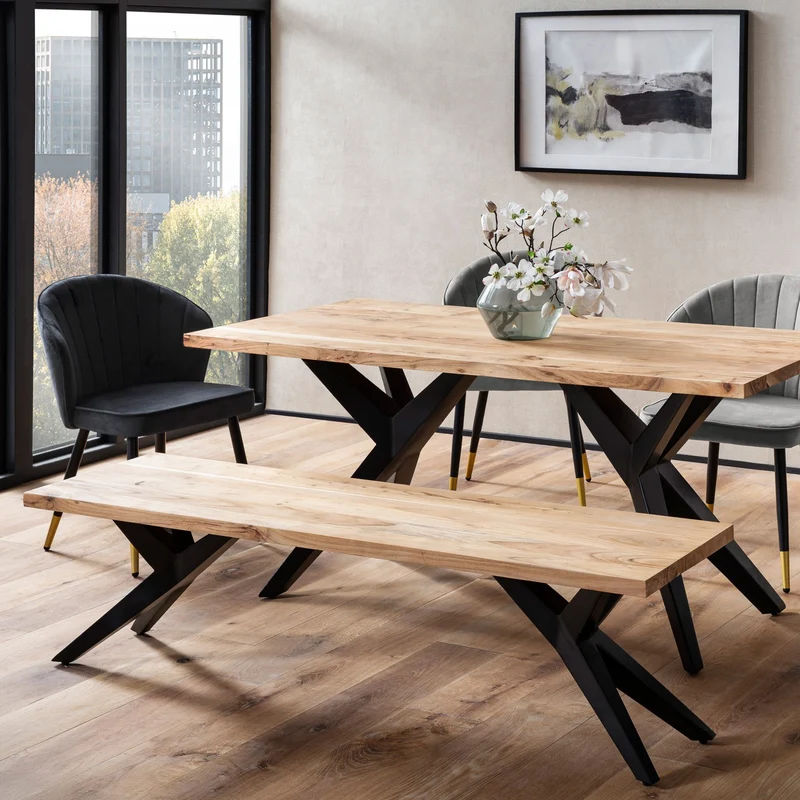 Esszimmerbank 120x45x45cm Akazie Massiv Metall Loft-Style Industrial