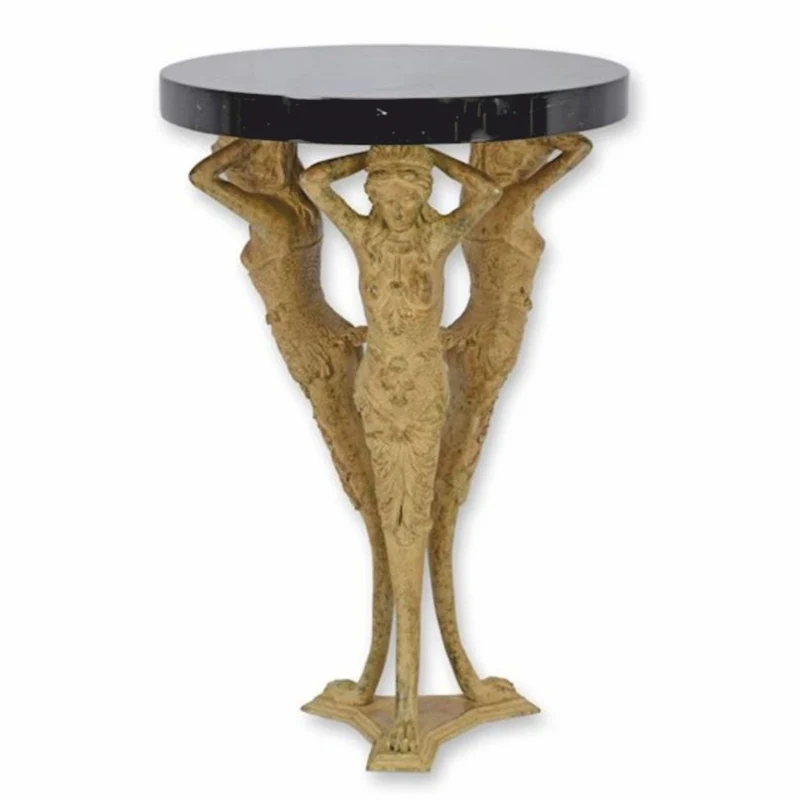 Casa Padrino Barock Bronze Beistelltisch mit Marmorplatte Beige / Schwarz H. 67 cm