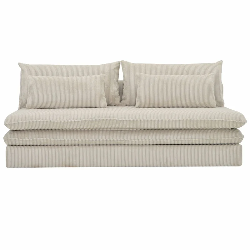 Casa Padrino Schlafsofa Hellbeige 190 cm - Ausklappbares Wohnzimmer Sofa