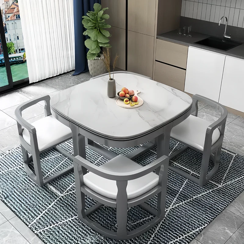 Platzsparendes Essgruppen-Set aus Massivholz mit 4 Stühlen