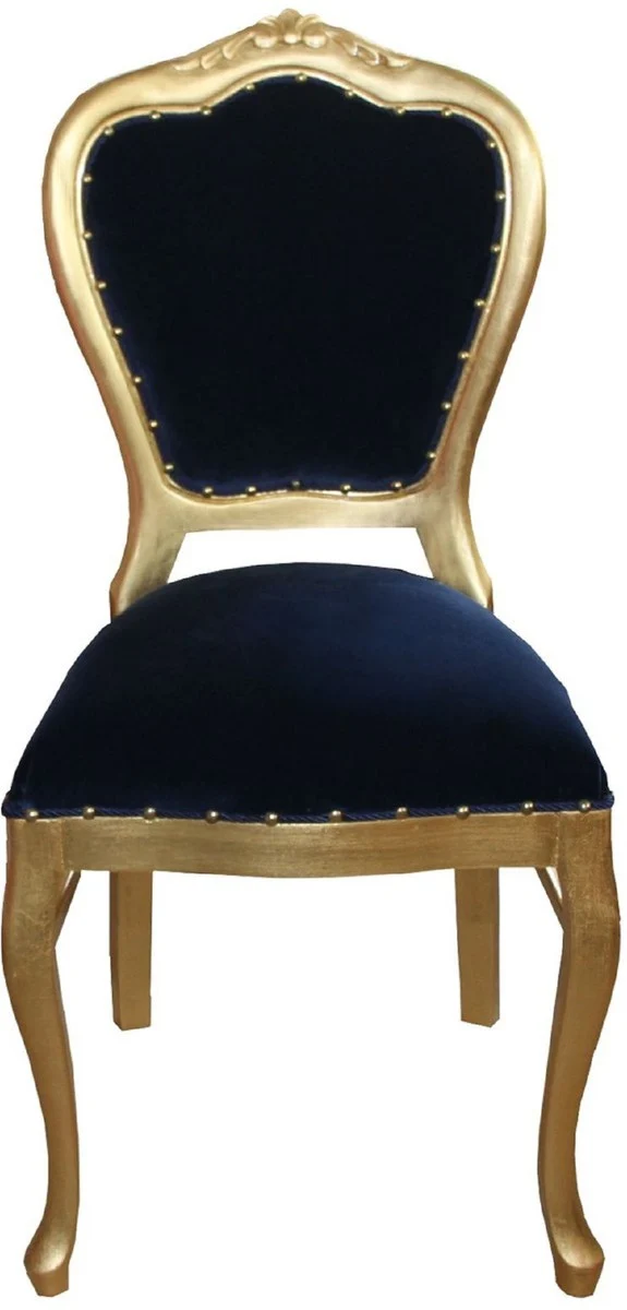 Casa Padrino Luxus Barock Esszimmer Set Royalblau / Gold 45 x 46 x H. 99 cm - 6 handgefertigte Esszimmerstühle - Barock Esszimmermöbel