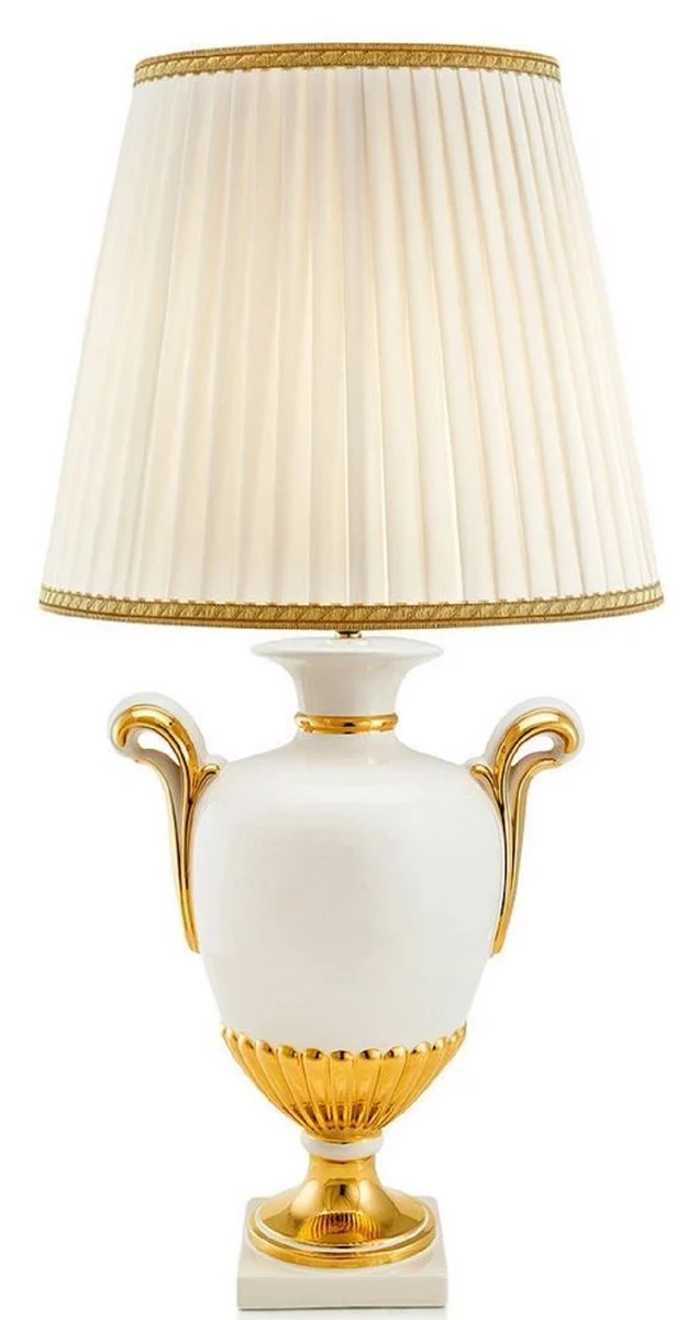 Casa Padrino Barock Tischleuchte Weiß / Gold / Elfenbeinfarben Ø 45 x H. 91 cm - Barock Keramik Lampe