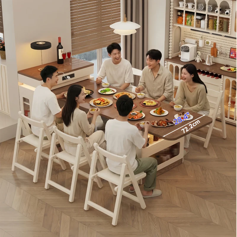 Ausziehbarer Kücheninseltisch aus Massivholz mit 4 Stühlen (Set)