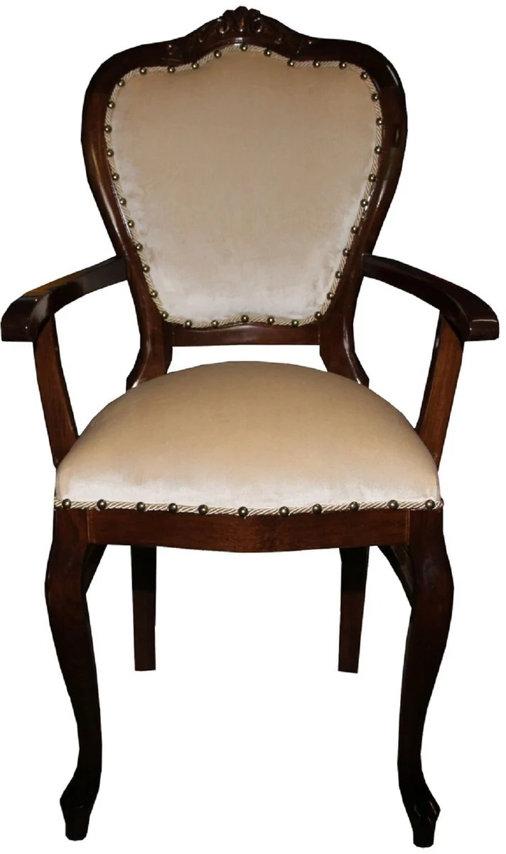 Casa Padrino Luxus Barock Esszimmer Set Creme / Braun 60 x 47 x H. 99 cm - 6 handgefertigte Esszimmerstühle mit Armlehnen - Barock Esszimmermöbel
