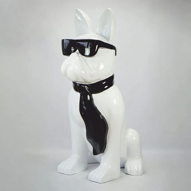 Casa Padrino Deko Figur Hund Bulldogge Weiß / Schwarz H. 65 cm - Deko Skulptur