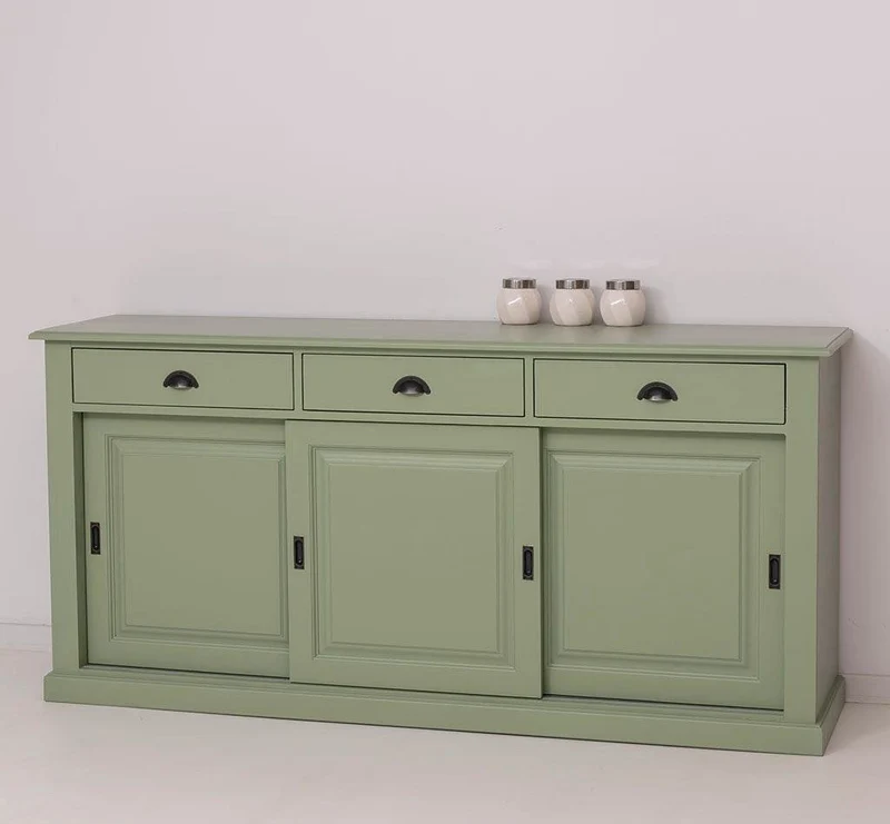 Großes Sideboard aus Massivholz mit 3 Schiebetüren und 3 Schubladen