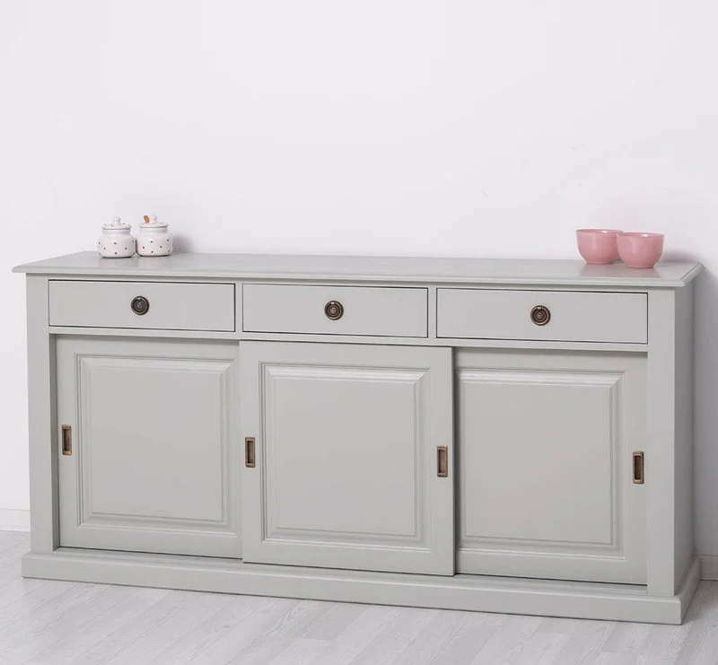 Großes Sideboard aus Massivholz mit 3 Schiebetüren und 3 Schubladen