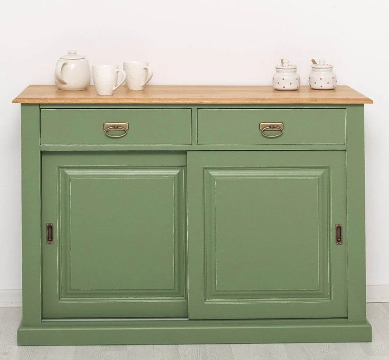 Zweitüriges Sideboard mit Schubladen aus Massivholz - Kommode mit Schiebetüren