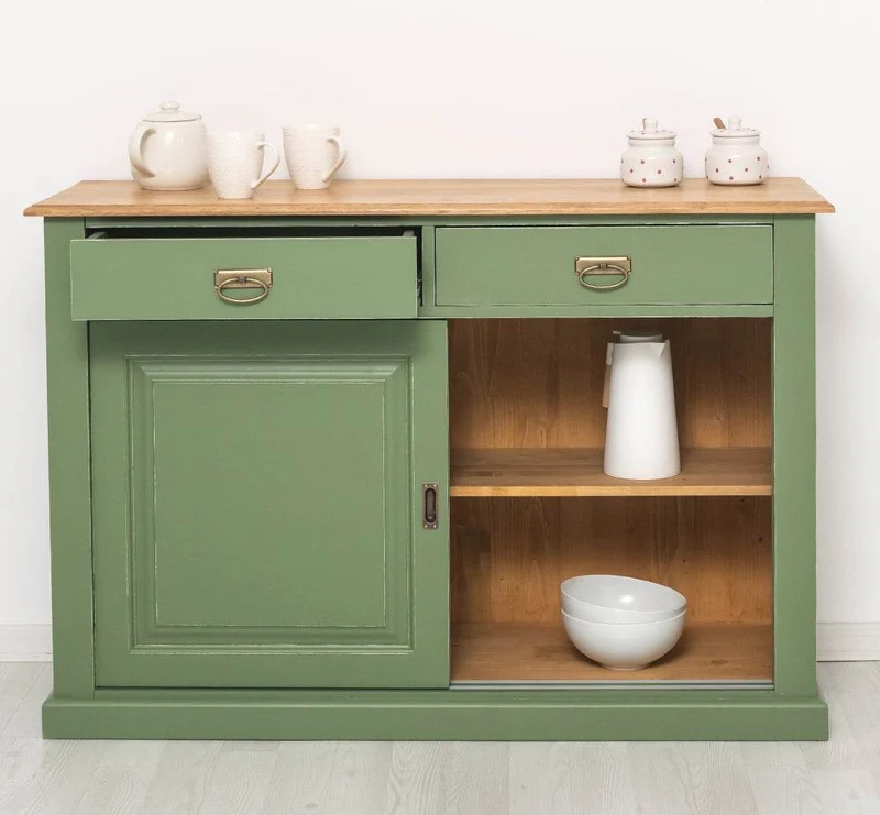 Zweitüriges Sideboard mit Schubladen aus Massivholz - Kommode mit Schiebetüren