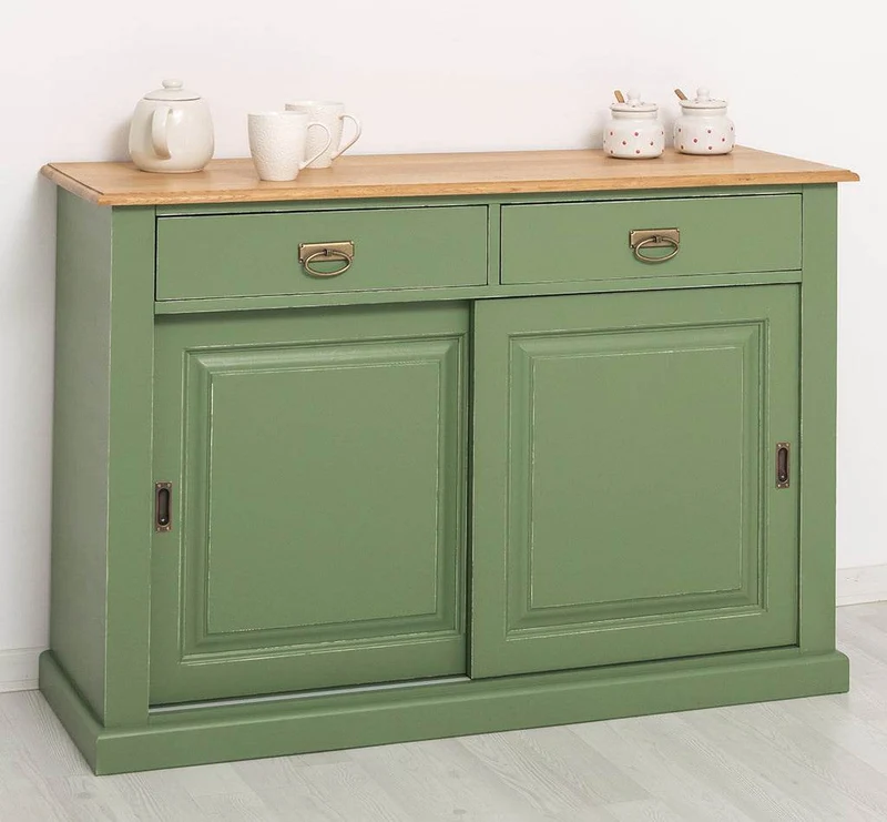 Zweitüriges Sideboard mit Schubladen aus Massivholz - Kommode mit Schiebetüren