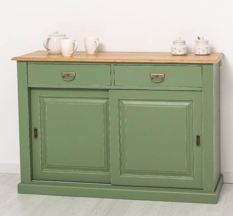 Zweitüriges Sideboard mit Schubladen aus Massivholz - Kommode mit Schiebetüren