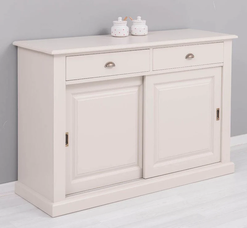 Zweitüriges Sideboard mit Schubladen aus Massivholz - Kommode mit Schiebetüren
