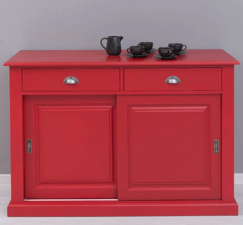 Zweitüriges Sideboard mit Schubladen aus Massivholz - Kommode mit Schiebetüren