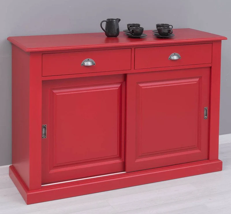 Zweitüriges Sideboard mit Schubladen aus Massivholz - Kommode mit Schiebetüren