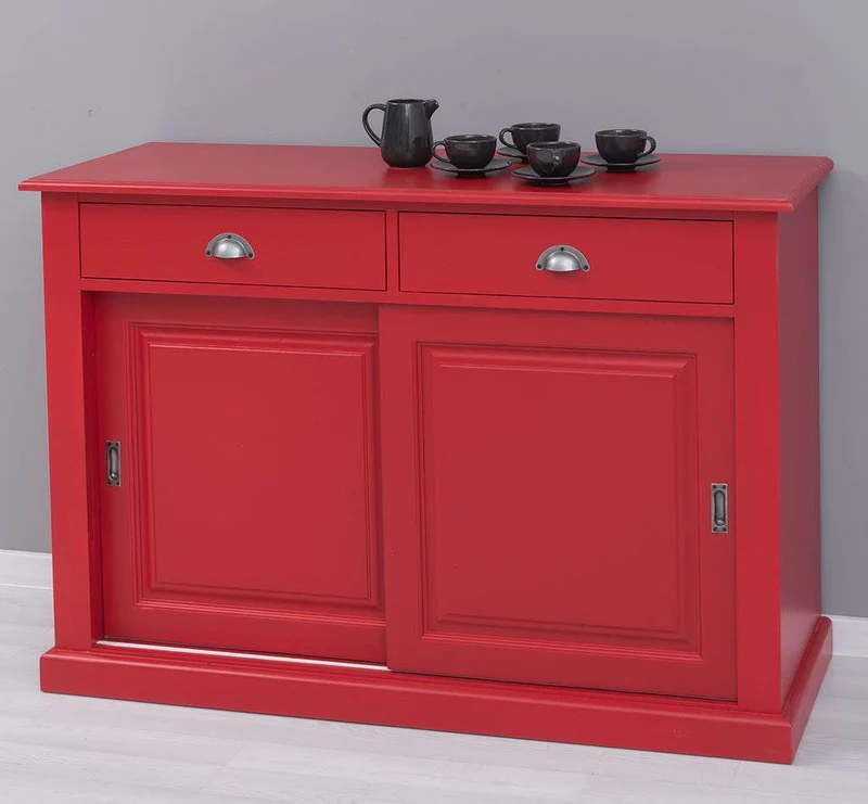 Zweitüriges Sideboard mit Schubladen aus Massivholz - Kommode mit Schiebetüren
