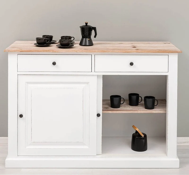 Zweitüriges Sideboard mit Schubladen aus Massivholz - Kommode mit Schiebetüren