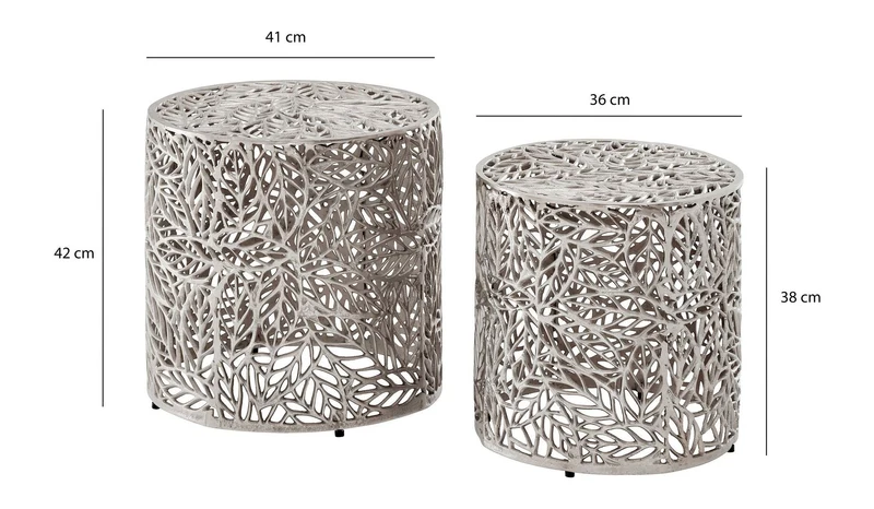 Satztisch Aluminium 2er-Set in Silber mit Blattmuster von Wohnling