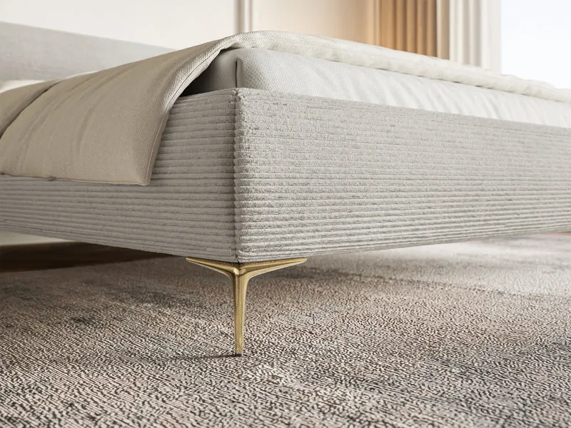 Polsterbett 160x200 cm Roule Cord hellgraubeige Cord mit goldenen Beinen