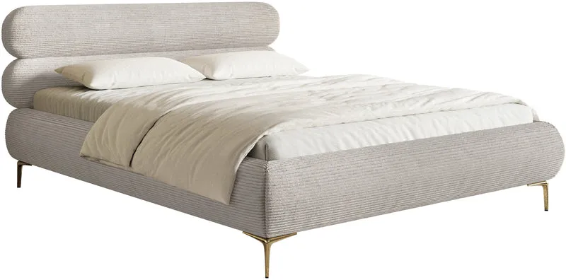 Polsterbett 160x200 cm Roule Cord hellgraubeige Cord mit goldenen Beinen