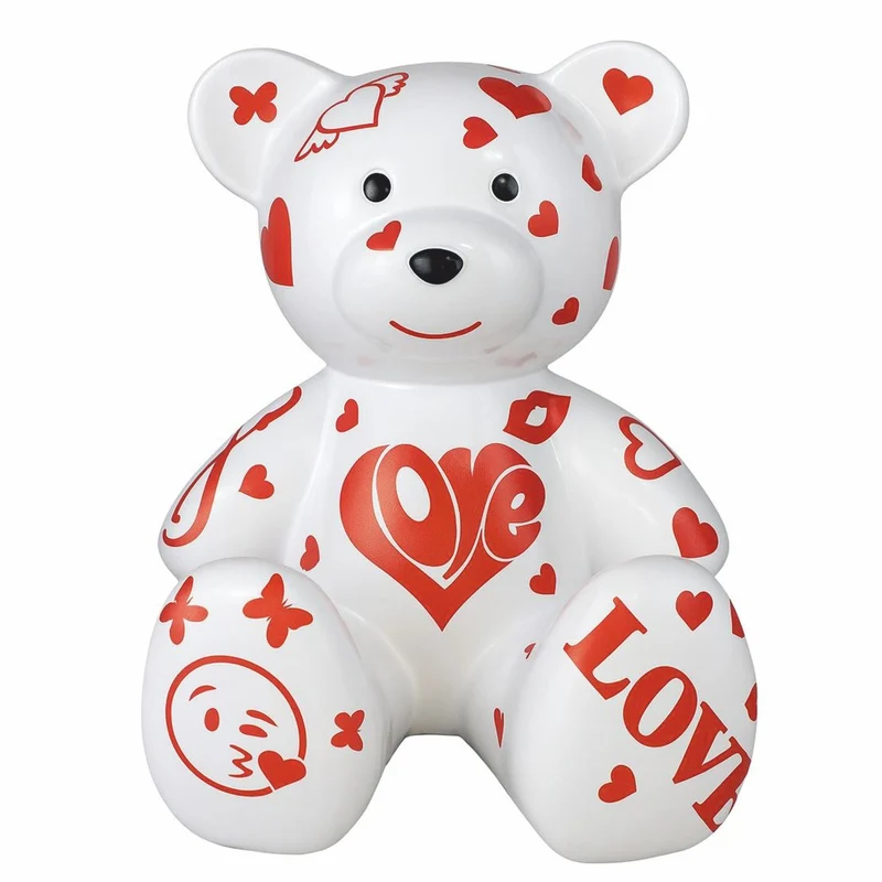 Casa Padrino Deko Figur Teddybär Weiß / Rot H. 34 cm - Deko Figuren