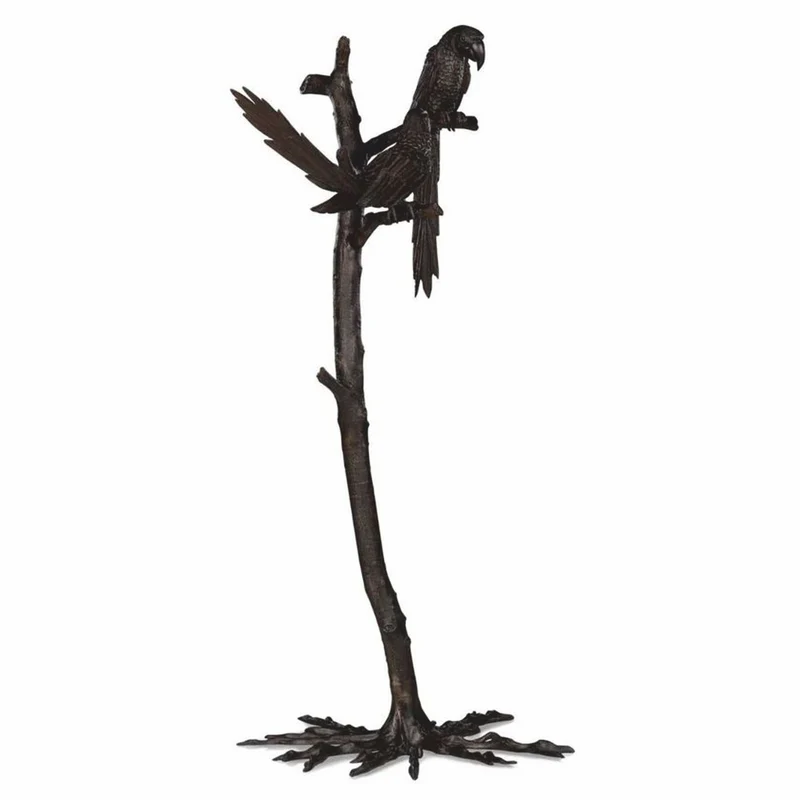 Casa Padrino Luxus Deko Bronze Skulptur Papageien auf Ast H. 150 cm - Deko Figur