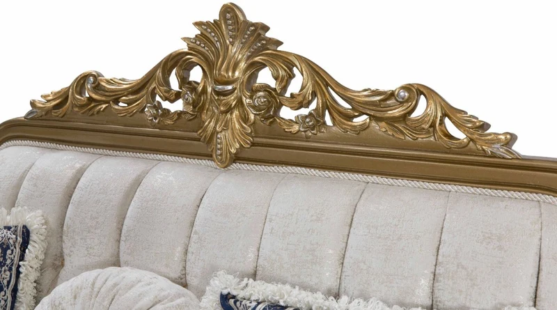 Casa Padrino Luxus Barock Sofa Blau / Weiß / Gold 234 x 93 x H. 124 cm - Wohnzimmer Möbel im Barockstil - Edel & Prunkvoll