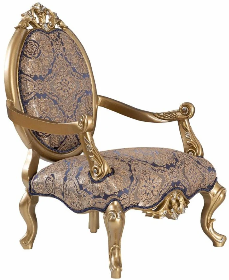 Casa Padrino Luxus Barock Sessel Blau / Gold / Silber 78 x 70 x H. 117 cm - Prunkvoller Wohnzimmer Sessel im Barockstil - Barock Möbel