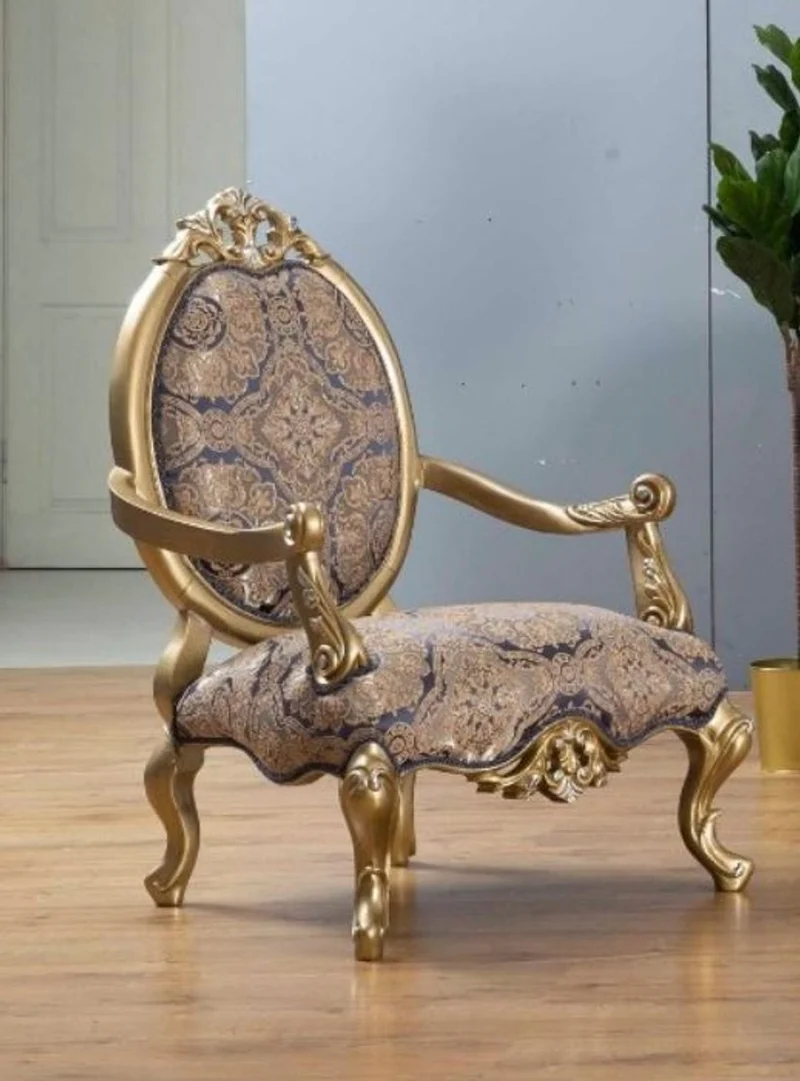 Casa Padrino Luxus Barock Sessel Blau / Gold / Silber 78 x 70 x H. 117 cm - Prunkvoller Wohnzimmer Sessel im Barockstil - Barock Möbel
