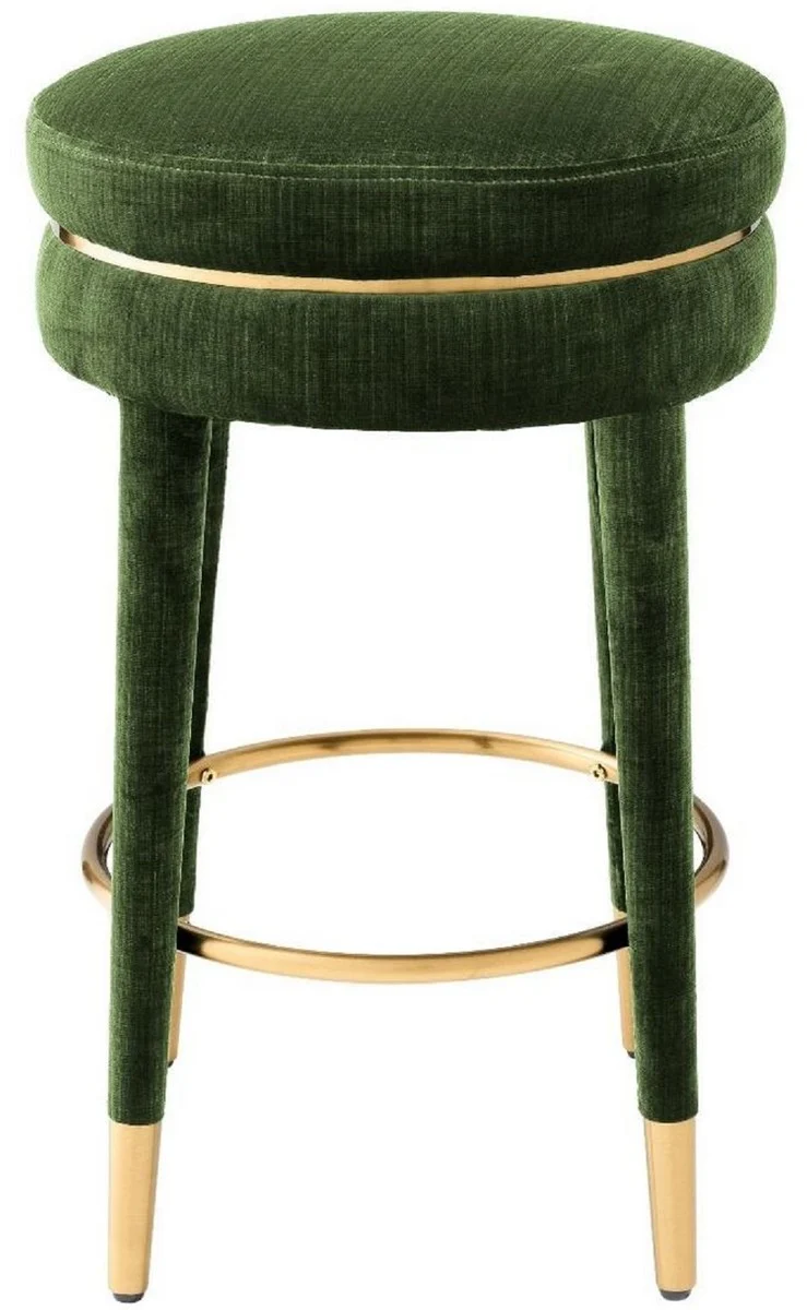 Casa Padrino Luxus Barhocker Dunkelgrün / Messing Ø 41 x H. 68 cm - Runder Samt Hocker - Luxus Möbel