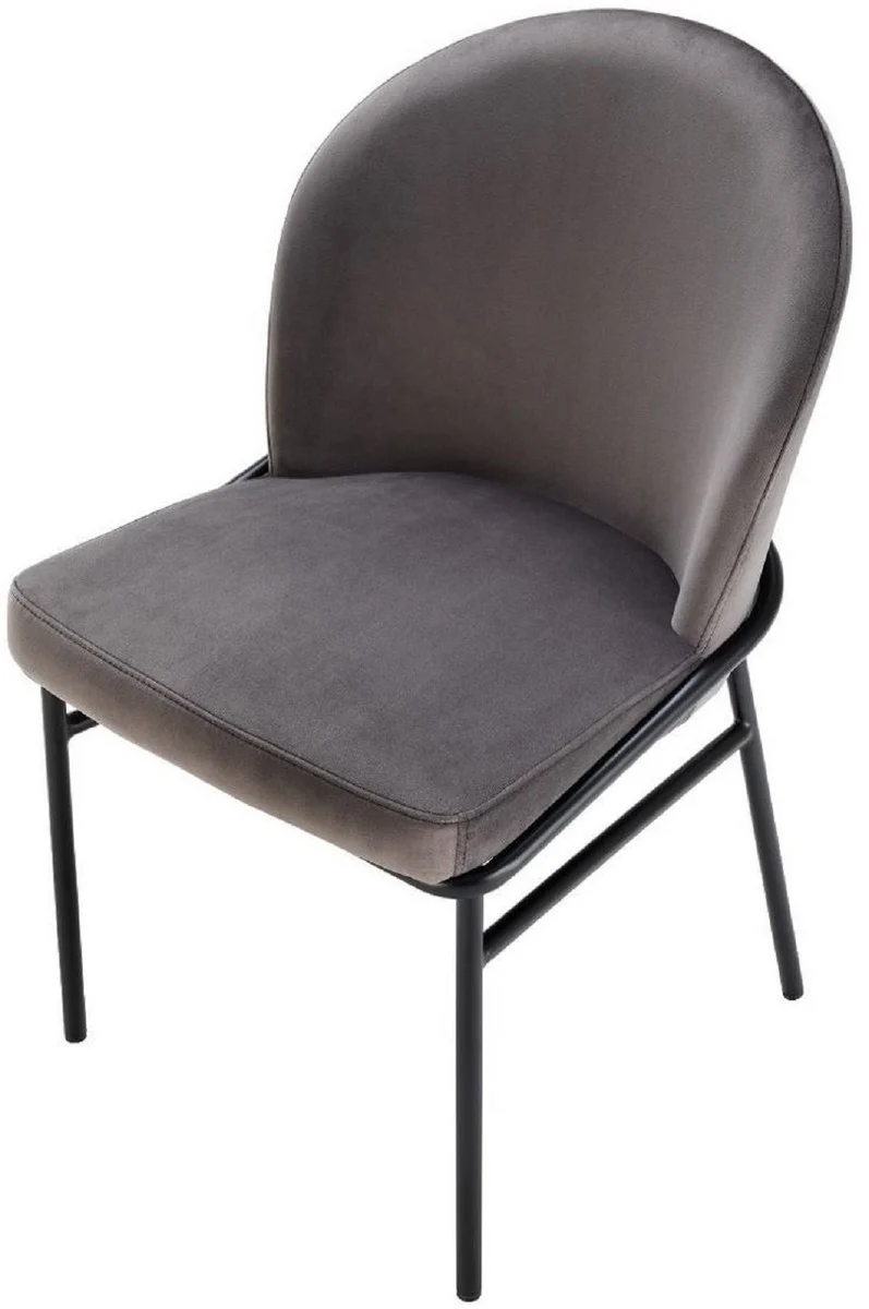 Casa Padrino Luxus Esszimmerstühle Grau / Schwarz 49 x 56 x H. 82 cm - Küchenstühle mit edlem Samtstoff - Esszimmer Set