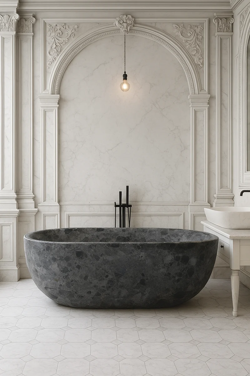 Casa Padrino Freistehende Luxus Marmor Badewanne Anthrazit 178 cm