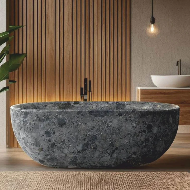 Casa Padrino Freistehende Luxus Marmor Badewanne Anthrazit 178 cm