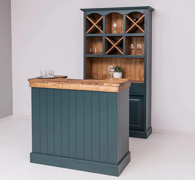 Bar-Set bestehend aus Empfangstheke| Bartresen und Buffetschrank mit Weinfächern