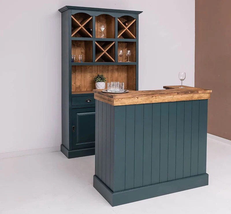 Bar-Set bestehend aus Empfangstheke| Bartresen und Buffetschrank mit Weinfächern