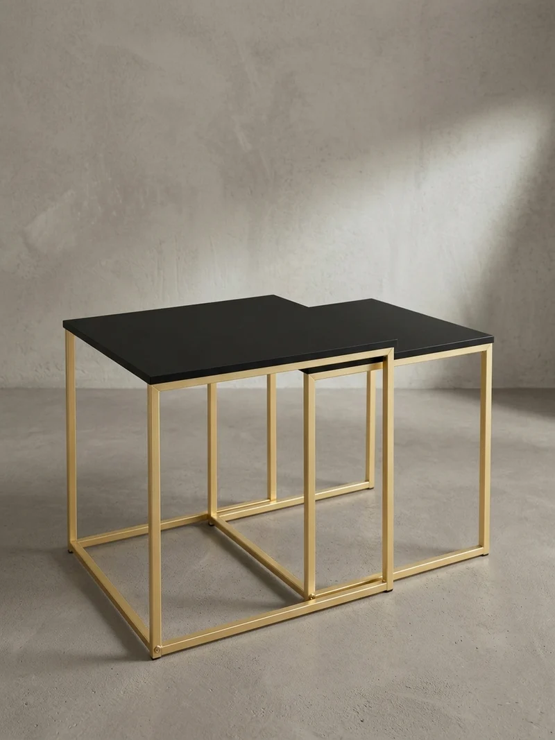 Couchtisch 2er Set Metallgestell Glas MDF-Platte
