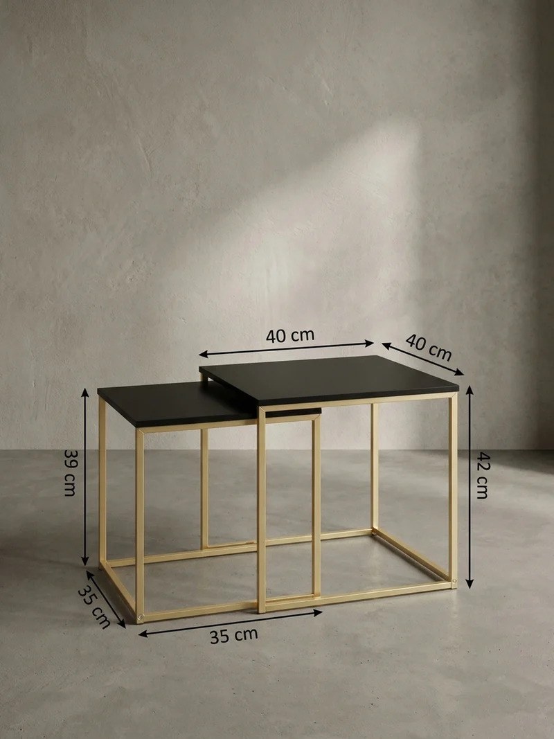 Couchtisch 2er Set Metallgestell Glas MDF-Platte