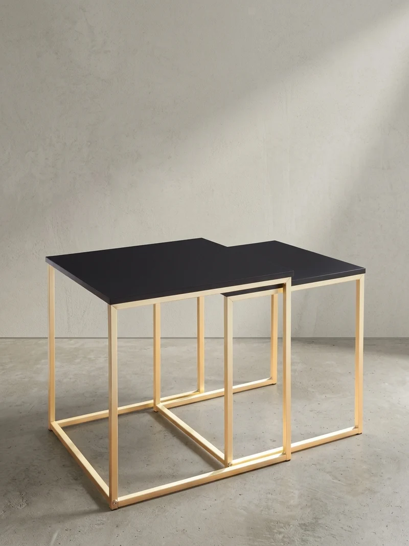 Couchtisch 2er Set Metallgestell Glas MDF-Platte