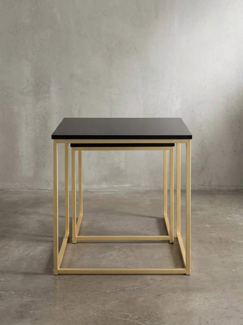 Couchtisch 2er Set Metallgestell Glas MDF-Platte