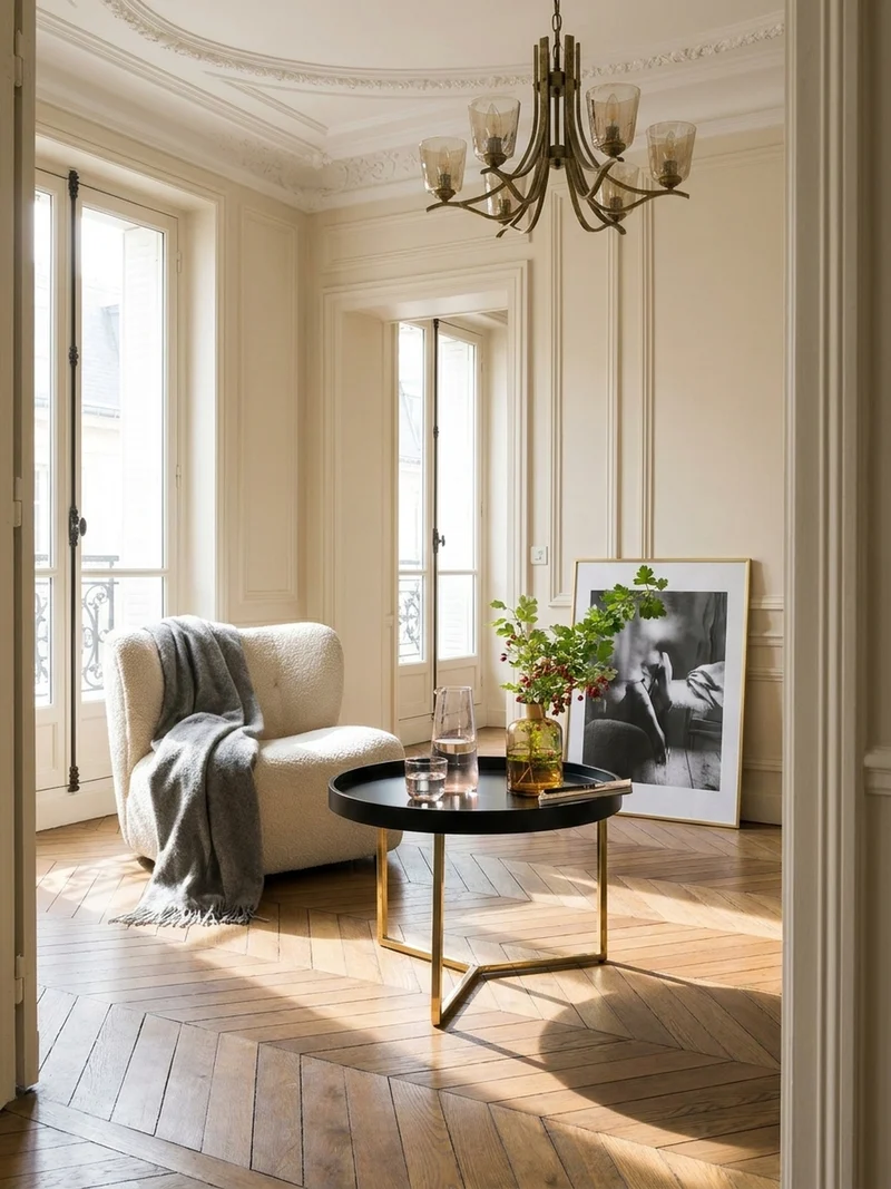 Sofatisch Rund mit Metallgestell, Retro Stil, abnehmbares Tablett und Anti-Rutsch-Noppen