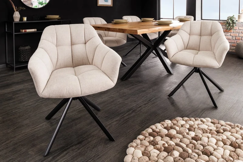 Moderner Drehstuhl LYON beige Strukturstoff Metallgestell