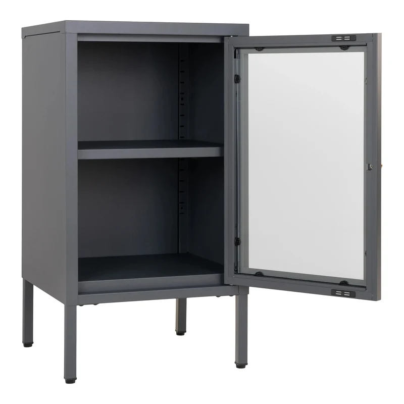 Moderne Kommode DAILY 70cm grau Glastür Metall