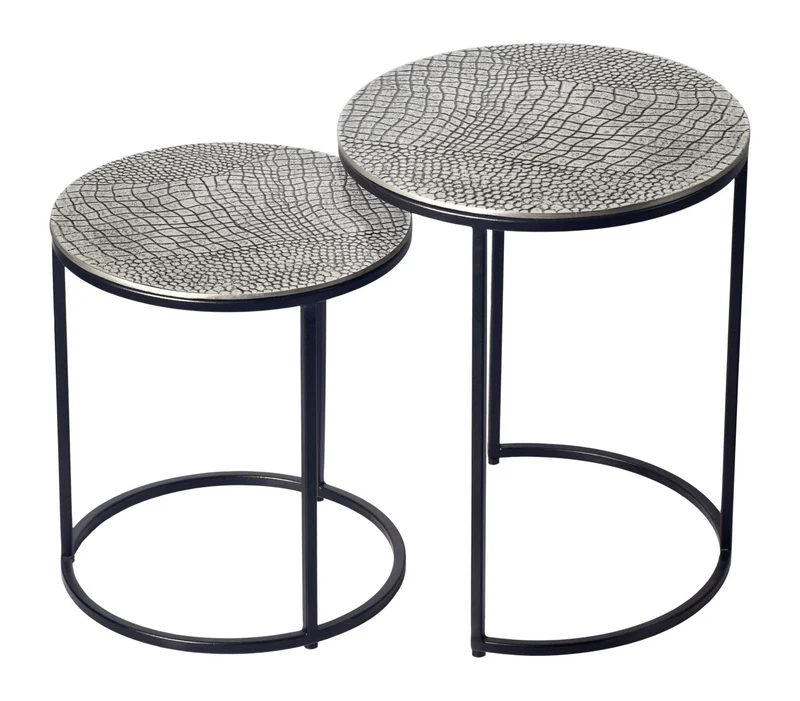 Satztisch 2er Set rund in Silber mit Metallgestell von Wohnling