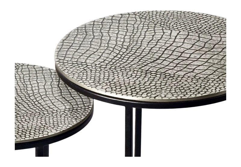 Satztisch 2er Set rund in Silber mit Metallgestell von Wohnling