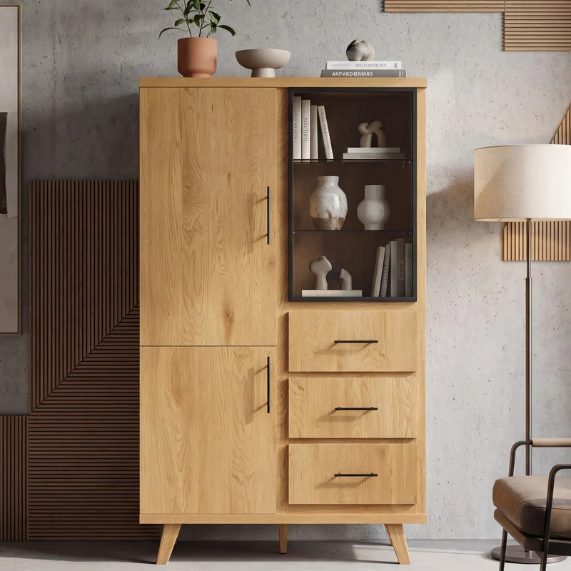 Sideboard Eiche 188 cm mit Türen, Schubladen & Regal – Wohnling