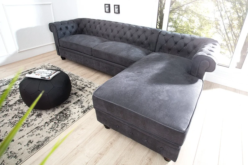Casa Padrino Chesterfield Ecksofa in Antikgrau - Wohnzimmer Möbel - Couch