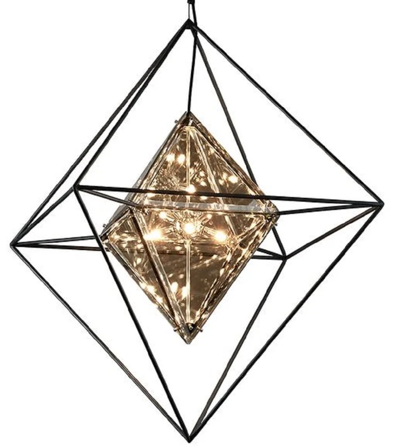 Casa Padrino Luxus LED Hängeleuchte Schwarz 76,2 x 76,2 x H. 106,7 cm - Designer Lampe mit handgefertigtem Schmiedeeisen Rahmen