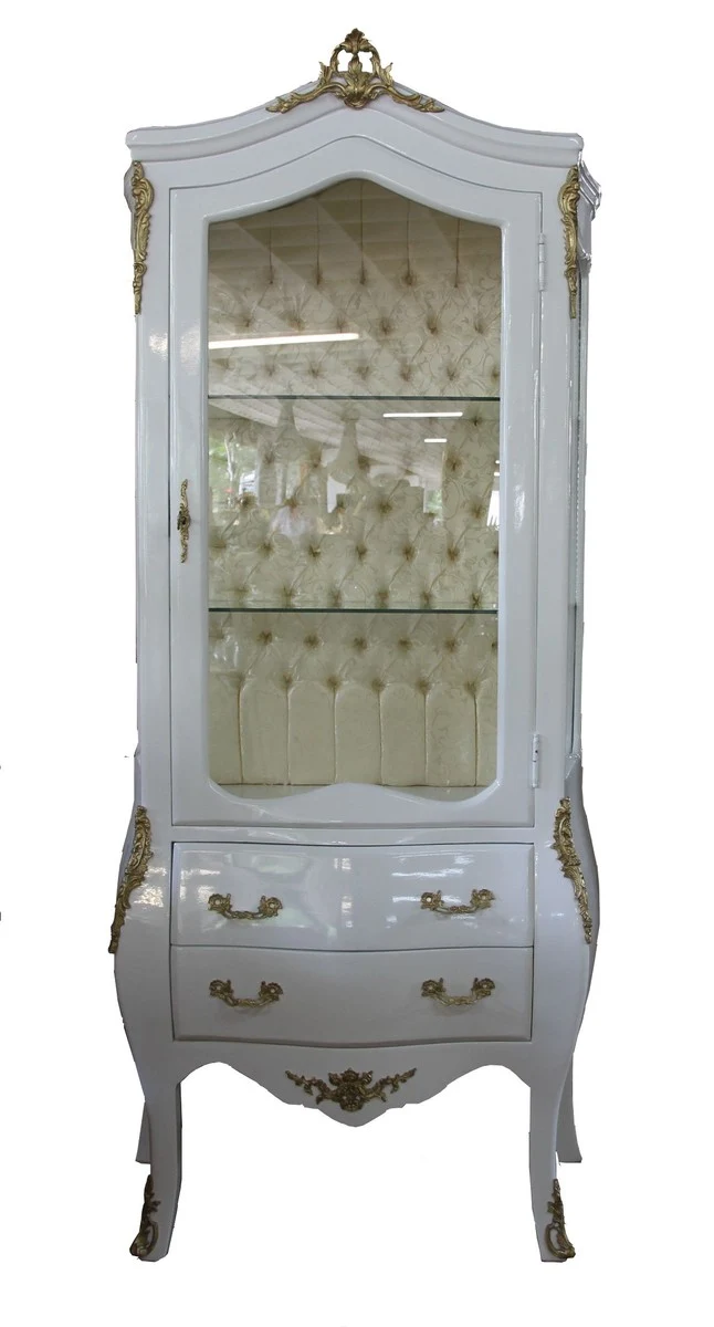 Casa Padrino Barock Vitrine im Antik Stil - Weiß / Gold - Breite 72 cm, Tiefe 45 cm, Höhe 184 cm
