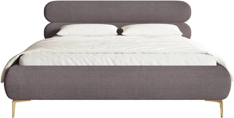 Polsterbett 180x200 cm Roule Cord braun Cord Stoff goldene Beine