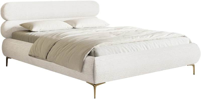 Polstermbett 180x200 cm Roule Cord creme Cordstoff goldfarbene Beine